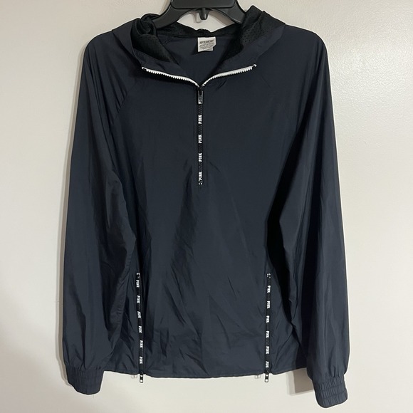 PINK Victoria's Secret Jackets & Blazers - Victoria Secret PINK Jacket Wind Breaker X Blue & White Hooded Zip Up XS/S
